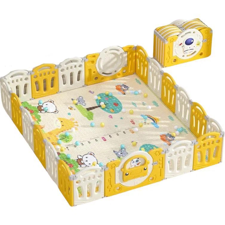 乖乖熊 游戏围栏防护栏地上室内家用 可折叠宝宝学步爬行垫安全栅栏 早教益智玩具