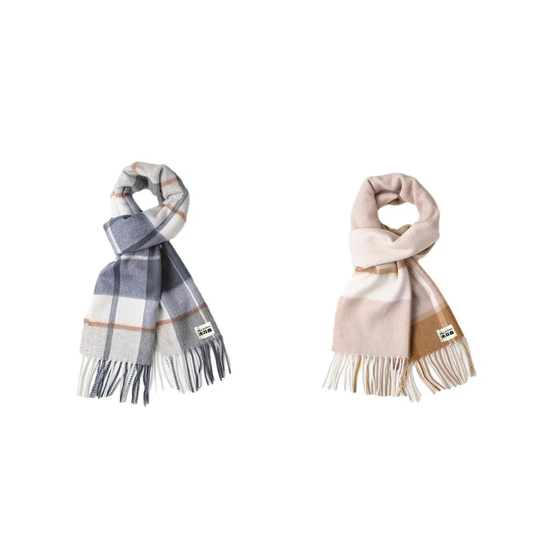 木林森 纯羊毛格子小清新流苏绒线围巾秋冬加厚保暖  围巾 男女同款情侣款