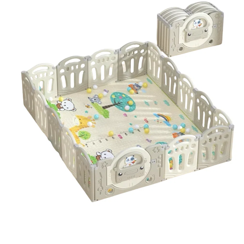 乖乖熊 游戏围栏防护栏地上室内家用 可折叠宝宝学步爬行垫安全栅栏 早教益智玩具