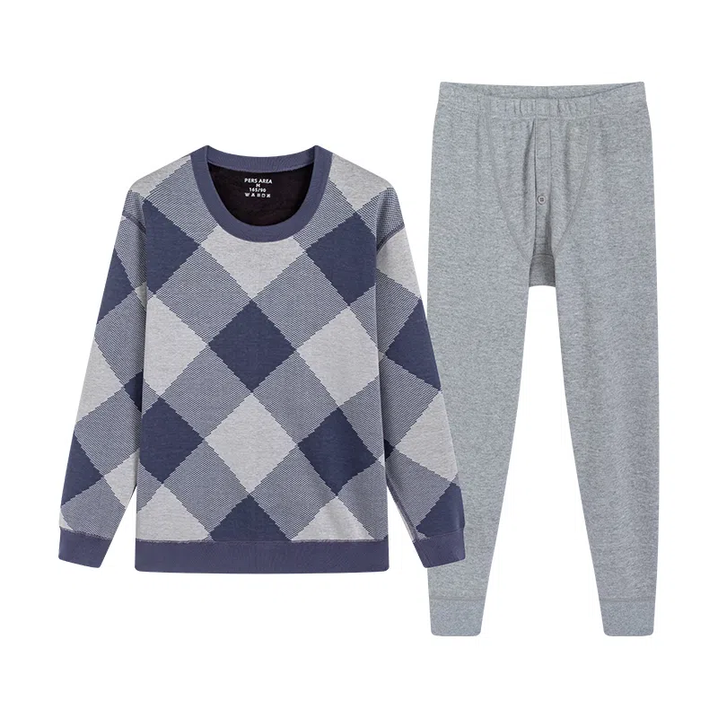 贴身领域 加厚加绒圆领可外穿秋衣秋裤防寒保暖套装 男款