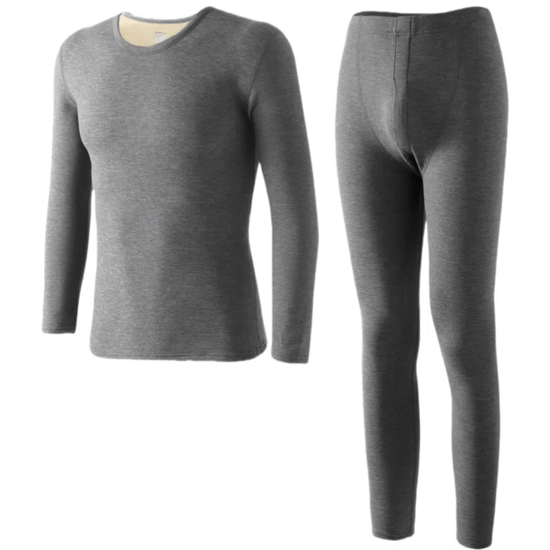 兰缪 秋冬绵羊毛蚕丝长款圆领内衣防冻羽毛绒秋衣秋裤柔软贴身锁温蓄暖舒适透气基础打底保暖套装 男款