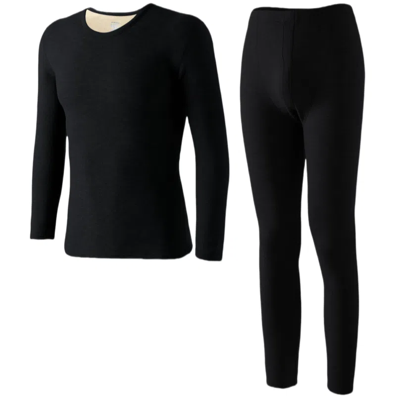 兰缪 秋冬绵羊毛蚕丝长款圆领内衣防冻羽毛绒秋衣秋裤柔软贴身锁温蓄暖舒适透气基础打底保暖套装 男款