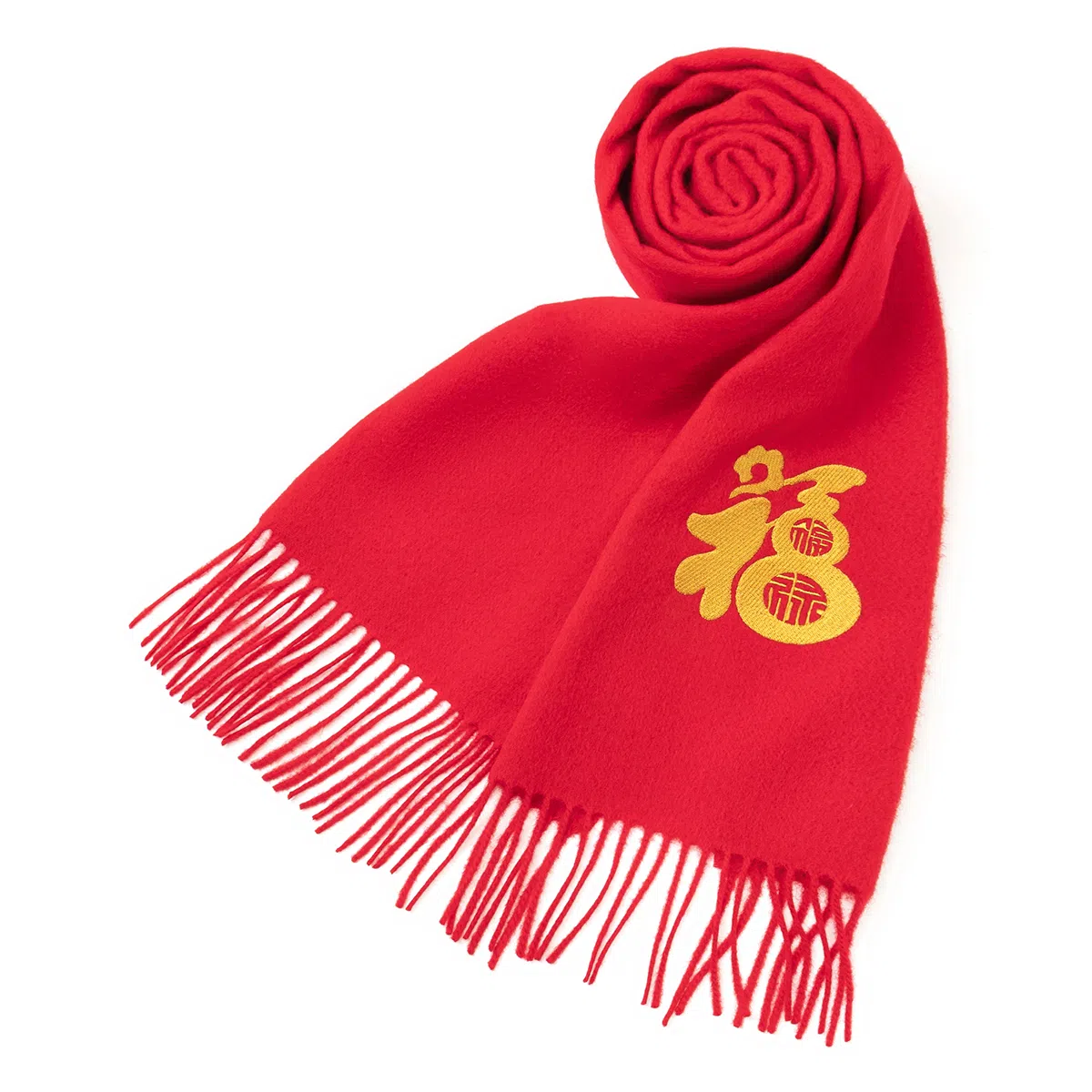 上海故事 送福喜庆红加厚保暖外搭送礼 绵羊毛 绒线围巾 男女同款情侣款