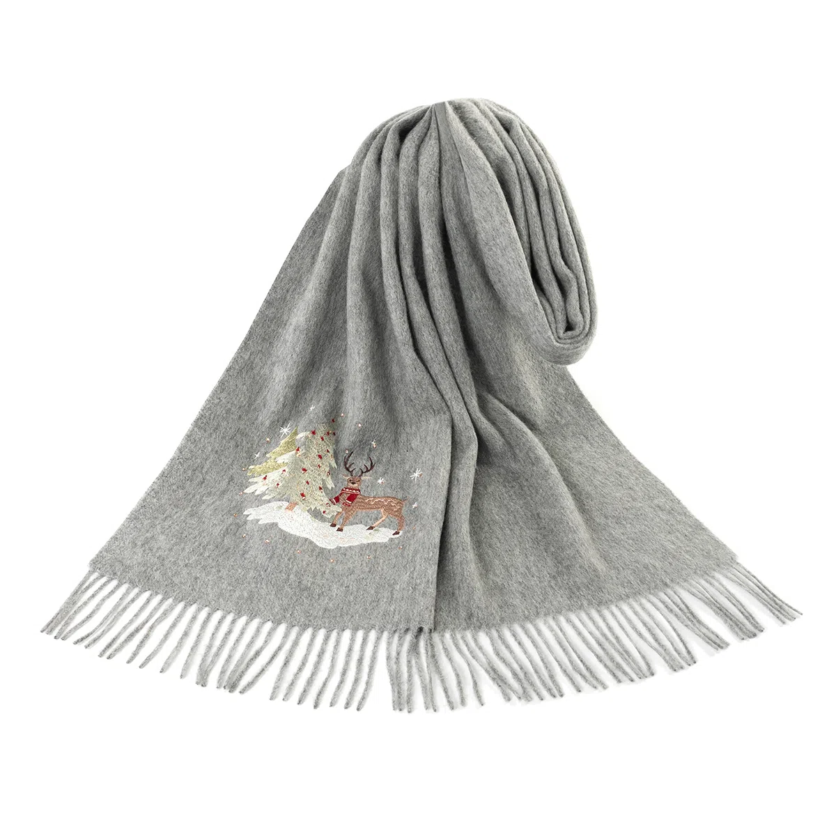 上海故事 粗纺刺绣圣诞之夜  圣诞系列 纯羊毛 绒线围巾 男女同款情侣款