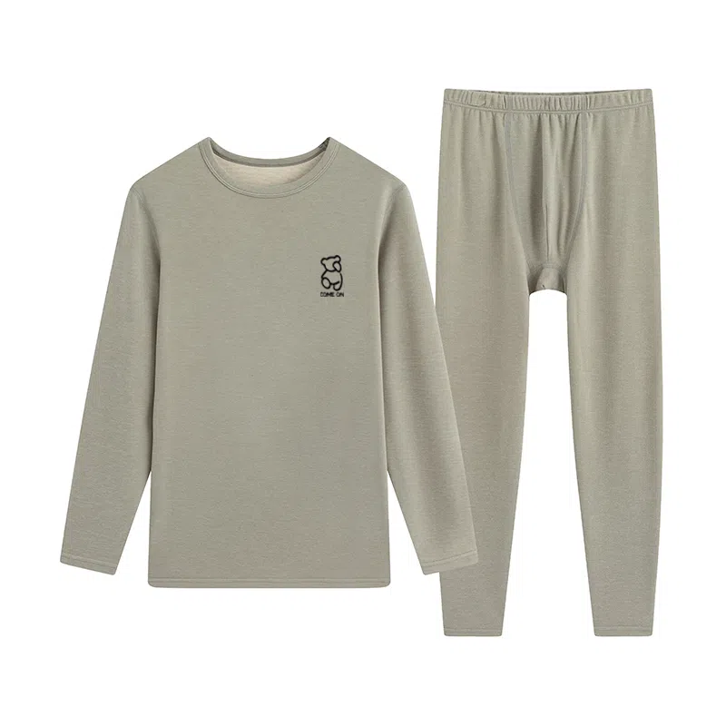 贴身领域 加厚加绒纯色舒适透气保暖套装 男款