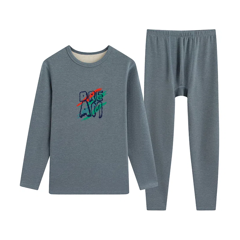 贴身领域 加厚加绒纯色舒适透气保暖套装 男款