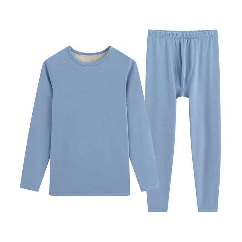 贴身领域 加厚加绒纯色舒适透气保暖套装 男款