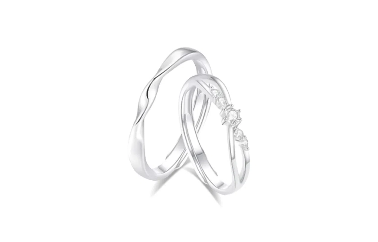 牧言 冷淡风气质简约小众设计高级感 光面立体莫比乌斯素圈交织对戒可调节指环 合金 恋爱频率戒指 男女同款情侣款