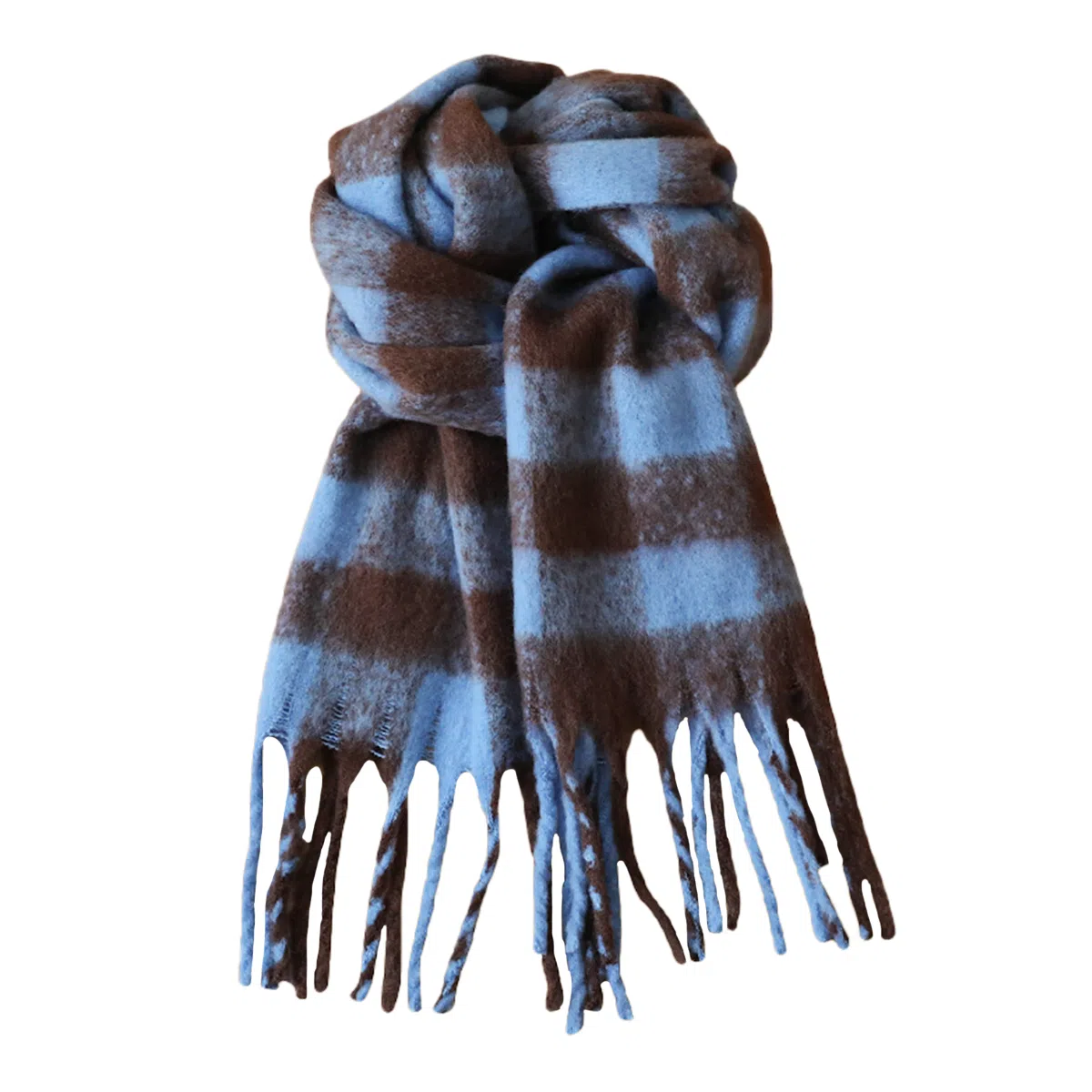 北极绒 高级感黑白格子长款韩版秋冬季学生加厚保暖马海毛 绒线围巾 男女同款情侣款