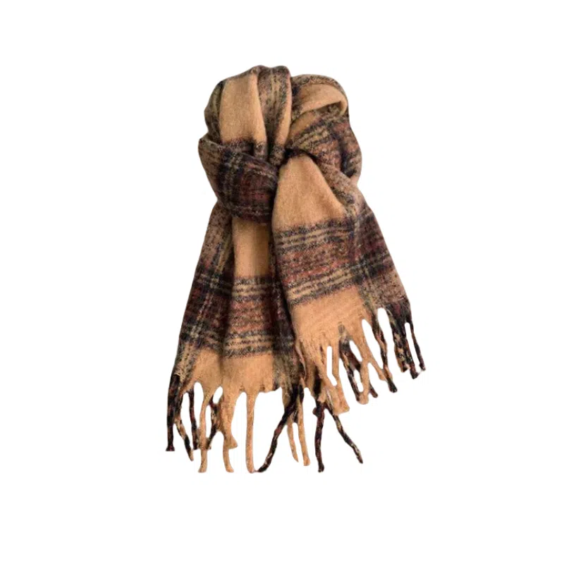 北极绒 秋冬季新款高级感格子围脖保暖学生韩版加厚披肩 聚酯纤维 绒线围巾 男女同款情侣款