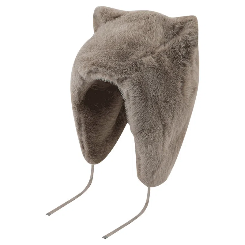 浪莎 冬季可爱毛绒狐狸耳朵雷锋帽女保暖防寒加绒护耳纯色系带套头帽潮 聚酯纤维 帽子 女款