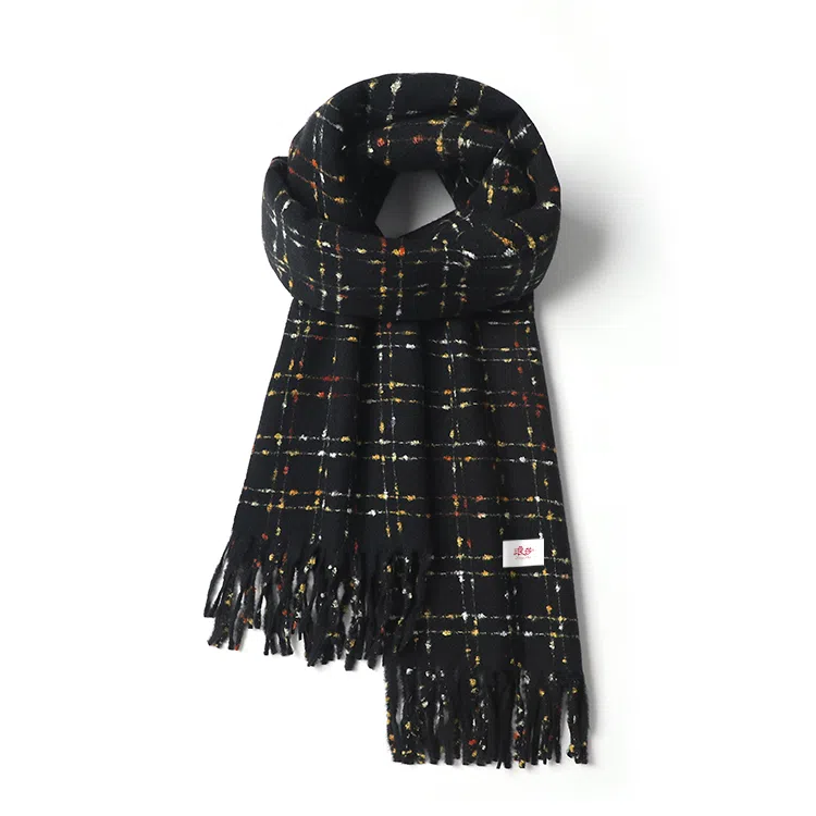 浪莎 学院风氛围感仿羊绒格子流苏秋冬季加长加厚保暖围脖披肩 赠礼礼盒装 绒线围巾 男女同款情侣款