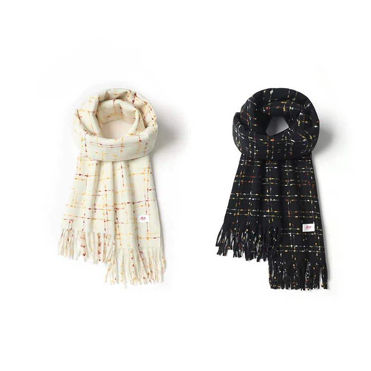 浪莎 学院风氛围感仿羊绒格子流苏秋冬季加长加厚保暖围脖披肩 赠礼礼盒装 绒线围巾 男女同款情侣款