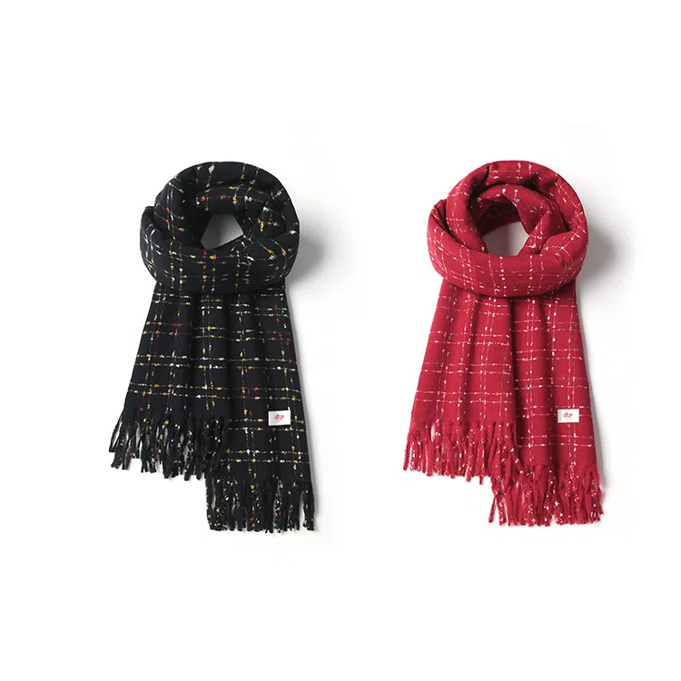 浪莎 学院风氛围感仿羊绒格子流苏秋冬季加长加厚保暖围脖披肩 赠礼礼盒装 绒线围巾 男女同款情侣款