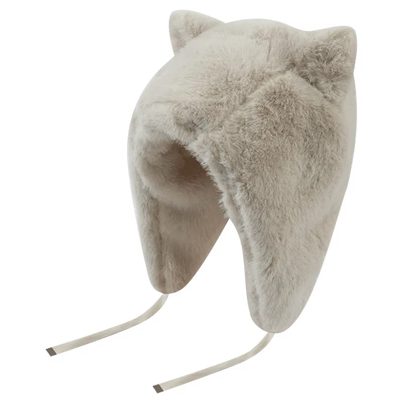 浪莎 冬季可爱毛绒狐狸耳朵雷锋帽女保暖防寒加绒护耳纯色系带套头帽潮 聚酯纤维 帽子 女款