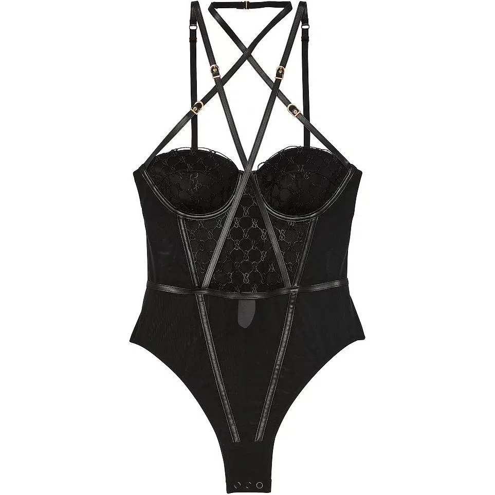 Victoria's Secret Very Sexy VS Logo Embroidery Balconette Faux-Leather Trim