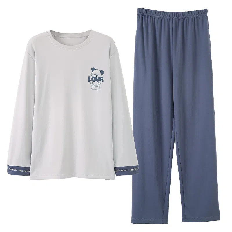 莫代尔 韩版时尚圆领套头长袖长裤简约亲肤舒适家居服可外穿睡衣套装 男女同款