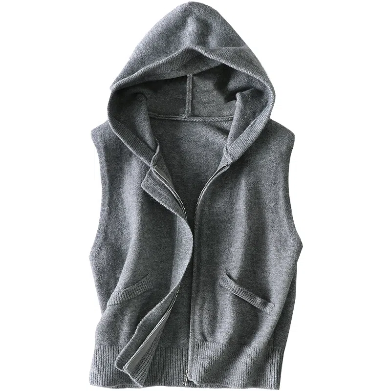 她池 时尚宽松针织休闲风叠穿马甲 女款 灰色