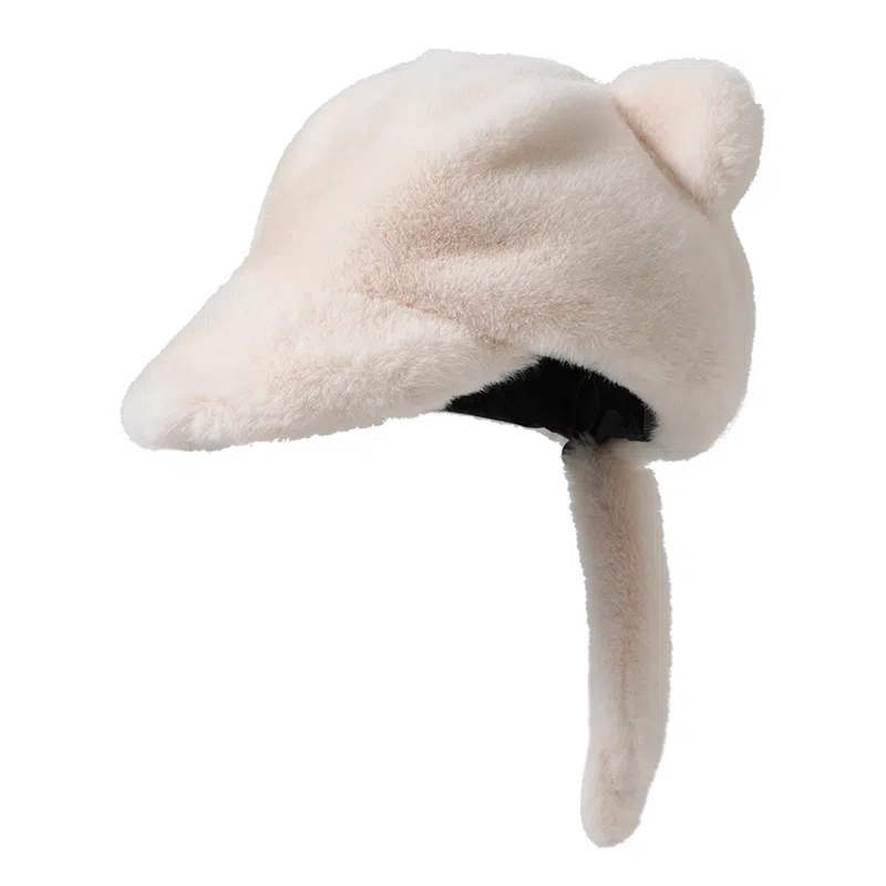俞兆林 毛绒帽子冬季女保暖户外防寒小猫耳朵可爱棒球帽方圆脸显脸小帽子 轻暖舒适 鸭舌帽 女款