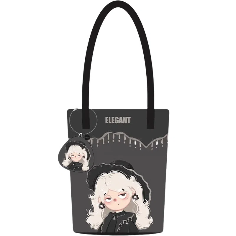 奥松 家用家居小众上班气质通勤百搭可爱布包小拎包学生 绒面科技布 水桶包单肩包 男女同款情侣款 黑色高雅曼妙