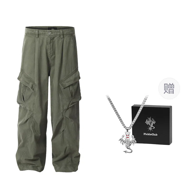 梁拌泡菜 美式高街风纯色宽松全棉工装裤 男女同款 黑色