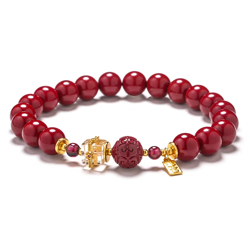 凤凰涅磐 国风白水晶紫金砂回纹串珠福牌本命年红色 纪念日 再造辰砂朱砂 手串 女款