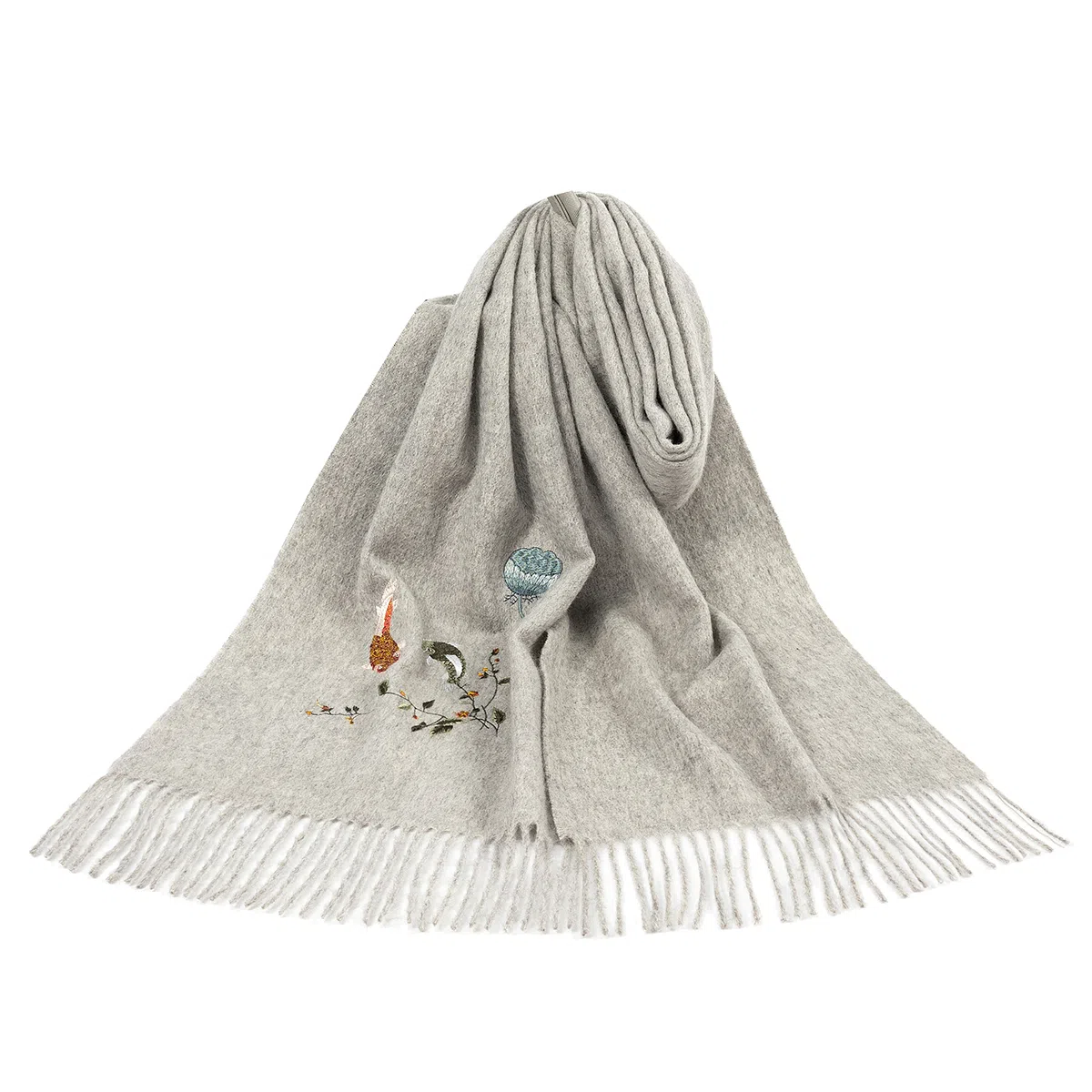 上海故事 新中式国风刺绣 鱼儿嬉戏加厚保暖 结婚喜庆 绵羊毛 绒线围巾 女款