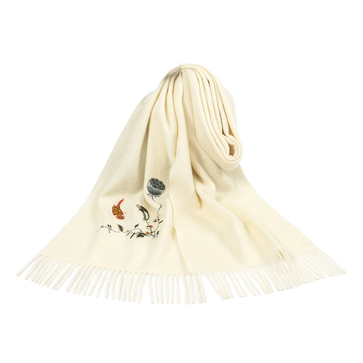 上海故事 新中式国风刺绣 鱼儿嬉戏加厚保暖 结婚喜庆 绵羊毛 绒线围巾 女款