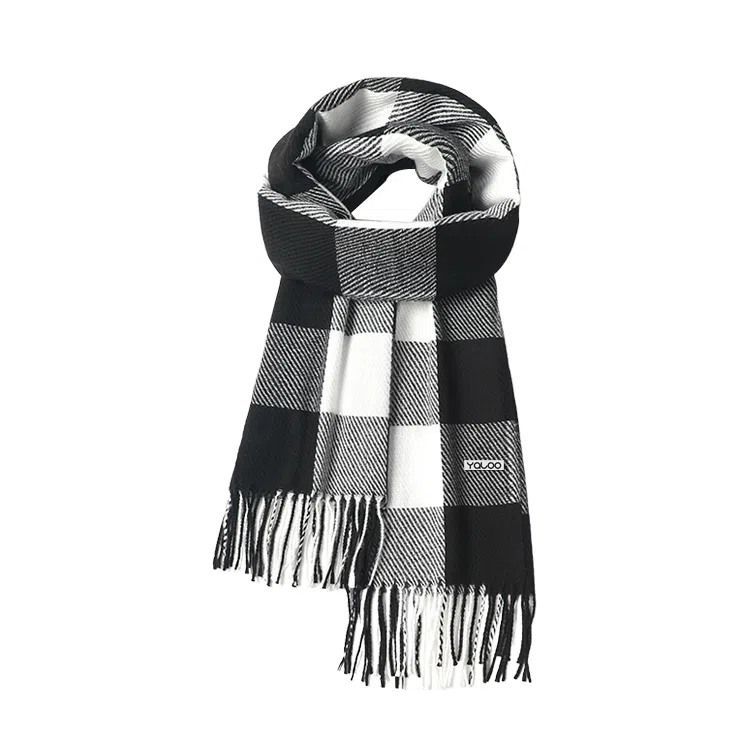 雅鹿 经典格子仿羊绒保暖加厚显白流苏披肩秋冬季防寒护颈外搭披肩两用拼色学生毛绒围脖 聚酯纤维 绒线围巾 男女同款情侣款 礼盒装