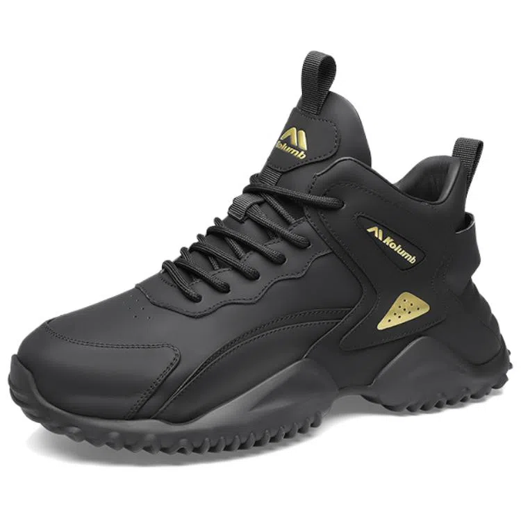 哥仑步 时尚百搭 潮流简约 防滑耐磨防水 高帮 生活休闲鞋 男款 黑金