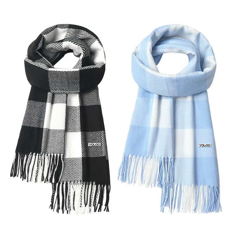 雅鹿 经典格子仿羊绒保暖加厚显白流苏披肩秋冬季防寒护颈外搭披肩两用拼色学生毛绒围脖 聚酯纤维 绒线围巾 男女同款情侣款 礼盒装