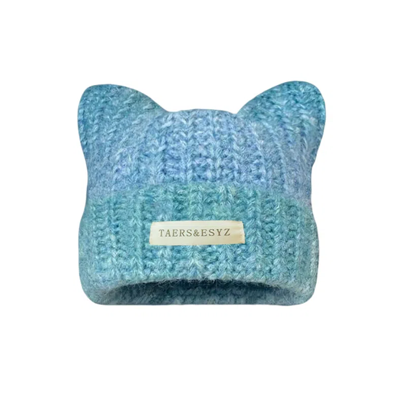 北极绒 猫耳渐变 针织套头秋冬季亚比风可爱保暖护耳显脸小冷帽 聚酯纤维 绒线帽 女款