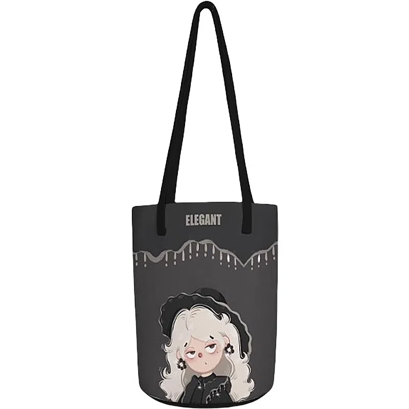 奥松 家用家居小众上班气质通勤百搭可爱布包小拎包学生 绒面科技布 水桶包单肩包 男女同款情侣款 黑色高雅曼妙