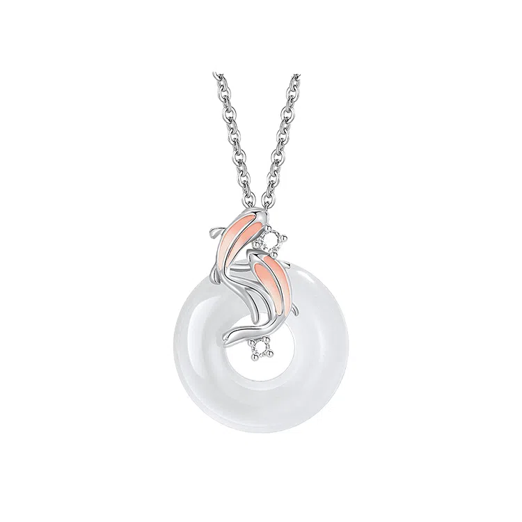 重庆金店 鸿运锦鲤平安扣项链 新中式国潮风简约轻奢雅韵显白高级感福牌转运上岸首饰礼品物 玉髓 手链 女款