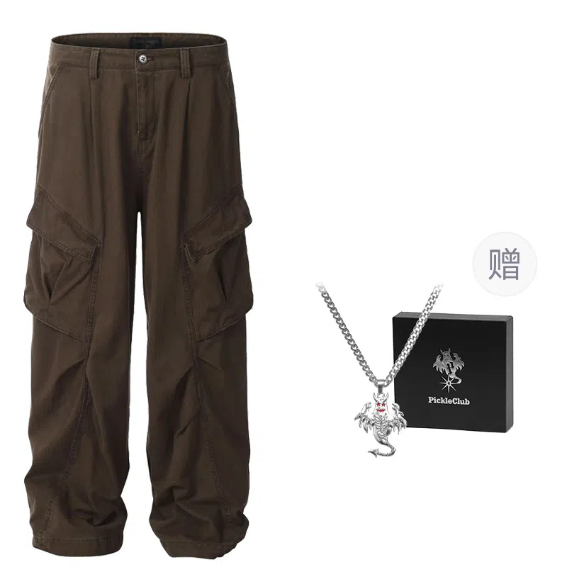 梁拌泡菜 美式高街风纯色宽松全棉工装裤 男女同款 黑色