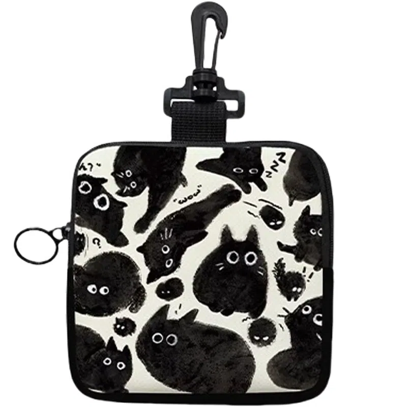 奥松 家用家居布艺小方包钥匙卡包挂饰小包学生 帆布 帆布包零钱包 男女同款情侣款 黑喵团团