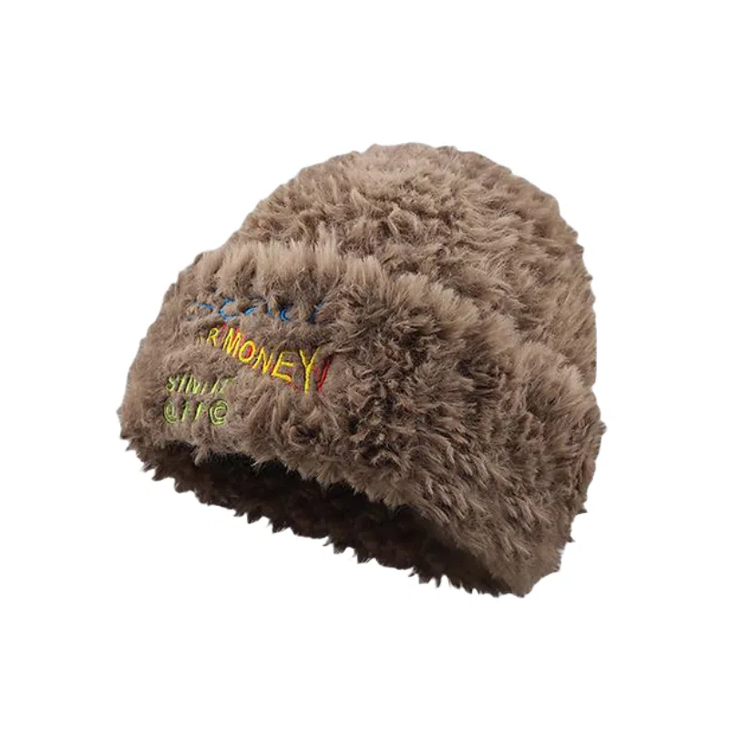 北极绒 毛茸茸针织秋冬季日系大头围加厚保暖韩版显脸小潮 聚酯纤维 绒线帽 男女同款情侣款