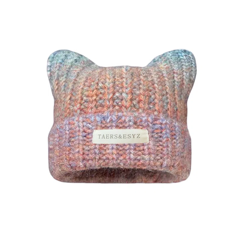 北极绒 猫耳渐变 针织套头秋冬季亚比风可爱保暖护耳显脸小冷帽 聚酯纤维 绒线帽 女款