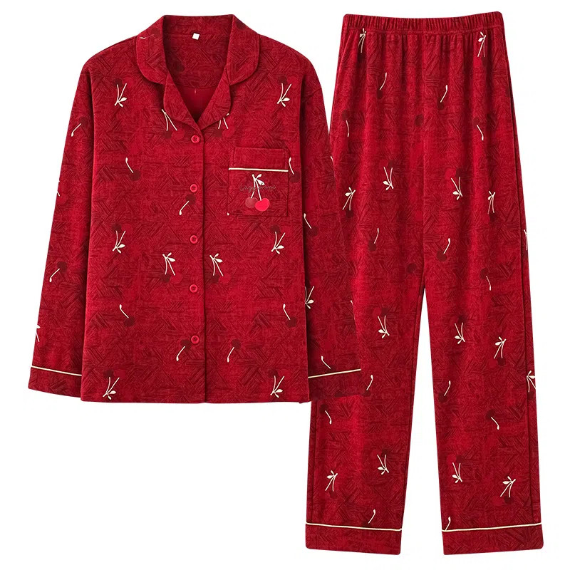 莫代尔 保暖储温细腻亲肤长袖长裤家居服可外穿睡衣套装 男女同款 红色