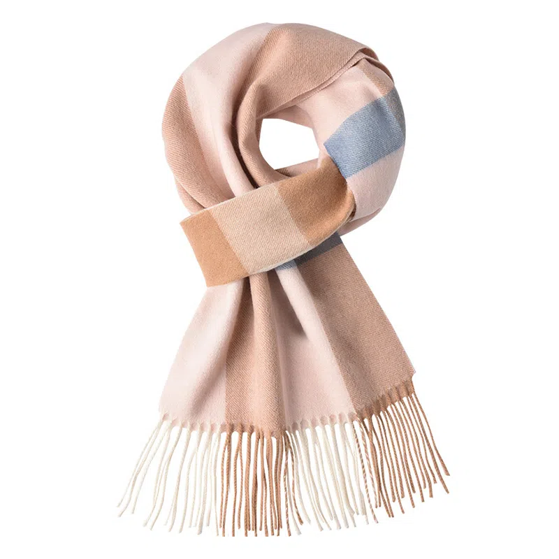 啄木鸟 新款秋冬季加厚保暖户外骑行防风寒格子流苏潮绵羊毛 绒线围巾 女款