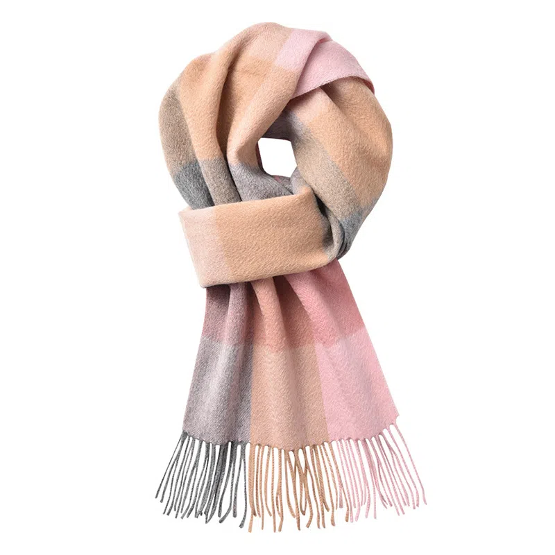 啄木鸟 新款秋冬季加厚保暖户外骑行防风寒格子流苏潮绵羊毛 绒线围巾 女款