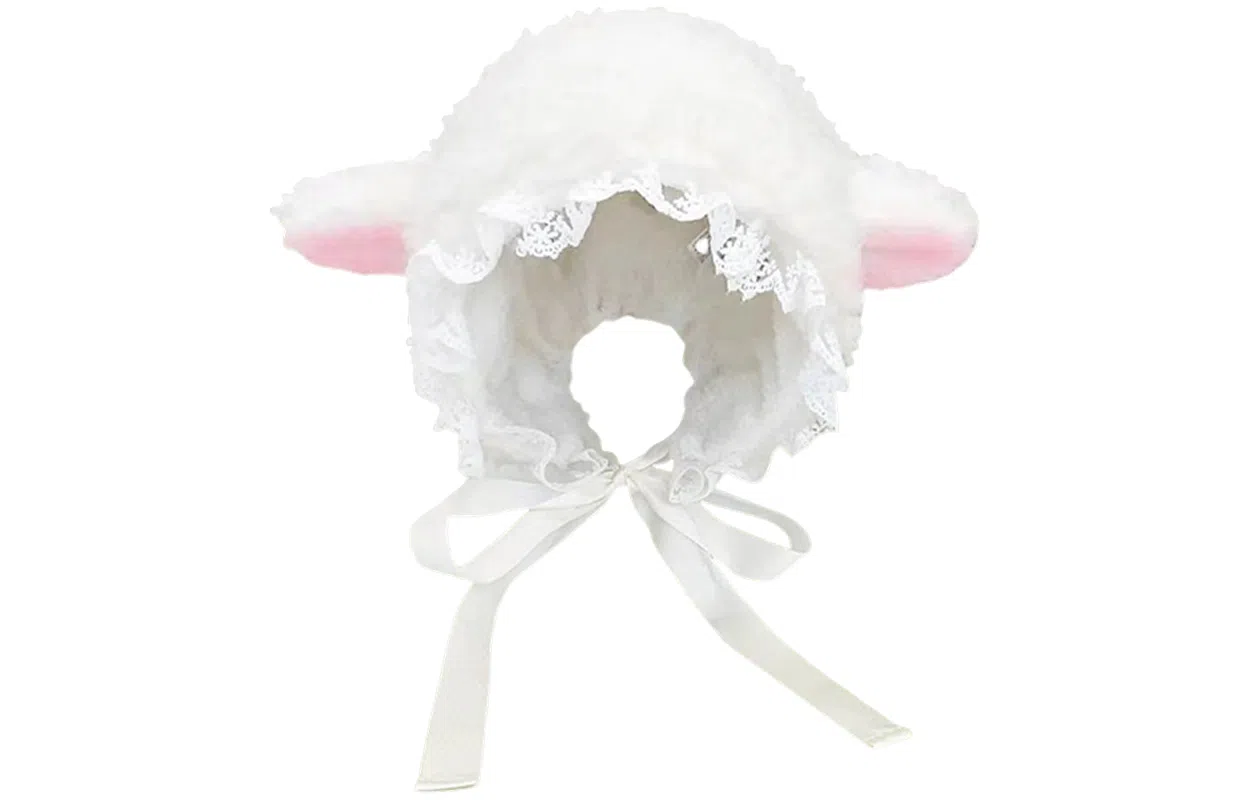 优幽兰 日系软萌可爱秋冬季时尚百搭加厚保暖蕾丝毛绒帽小众设计感甜美少女心防风防寒护耳帽显脸小 聚酯纤维 绒线帽 女款