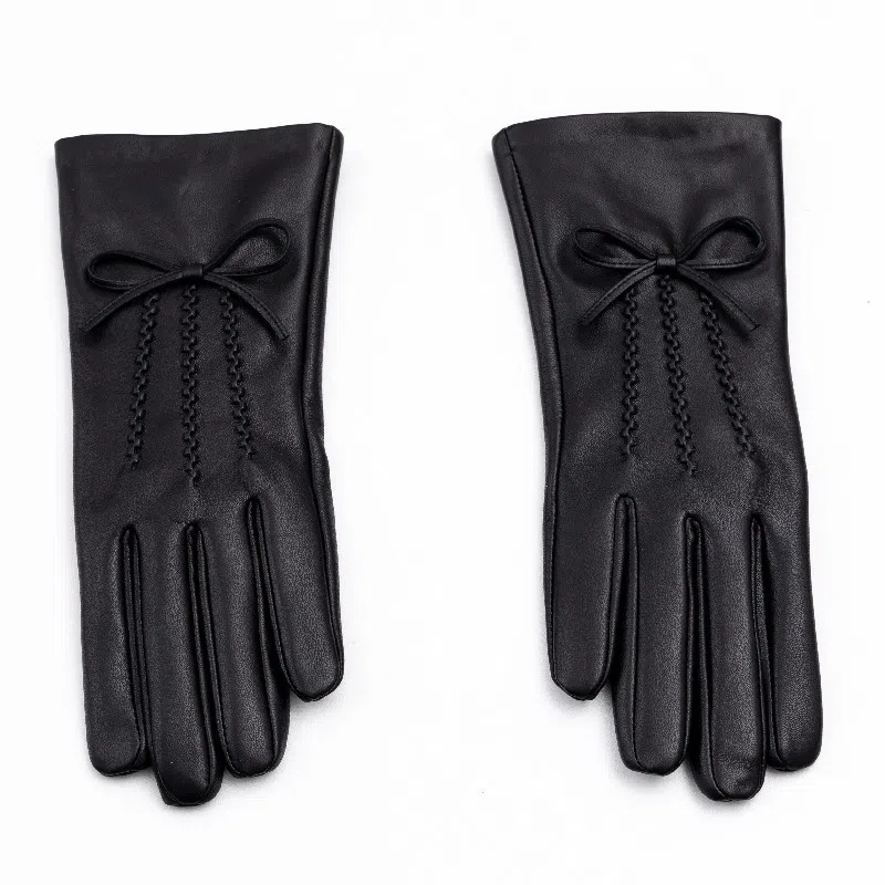山一丸 蝴蝶结秋冬保暖服饰 头层羊皮 手套 女款