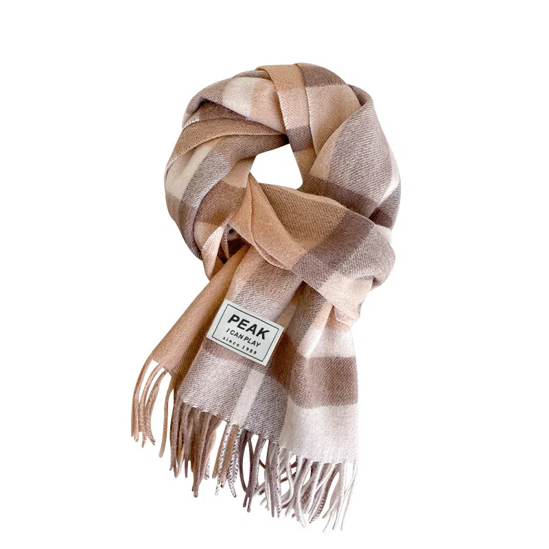 匹克 冬季防寒保暖多巴胺文艺小清新流苏披肩两用 羊仔毛 聚酯纤维 绒线围巾 男女同款情侣款 棕色/蔚蓝/粉色/米白