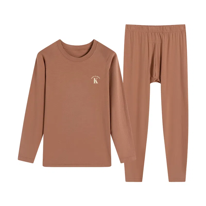 贴身领域 男士抑菌纯棉印花青少年秋衣秋裤纯色居家睡衣初高中学生圆领长袖长裤薄内衣保暖套装 男款