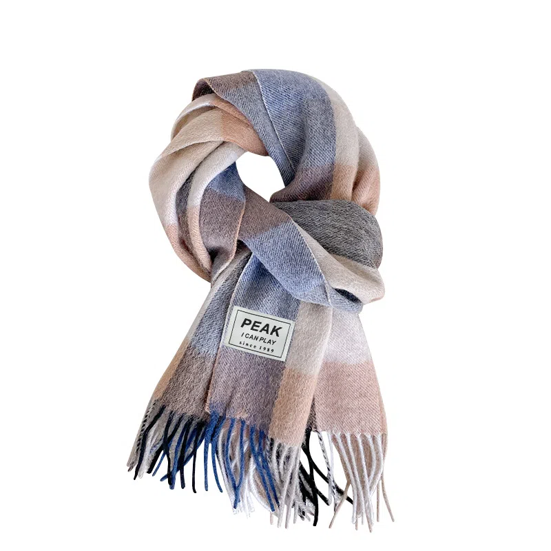 匹克 冬季防寒保暖多巴胺文艺小清新流苏披肩两用 羊仔毛 聚酯纤维 绒线围巾 男女同款情侣款 棕色/蔚蓝/粉色/米白