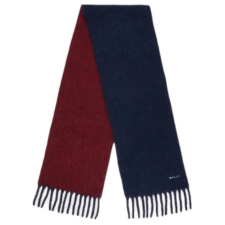 BALLY Tassel Wool Scarf Blue Red