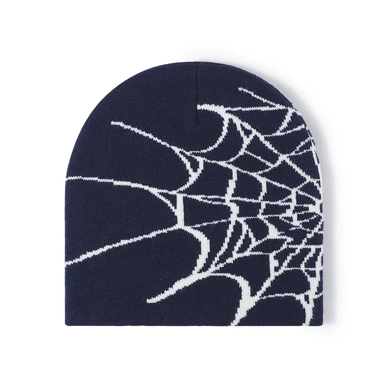 啄木鸟 蜘蛛网黑白提花针织帽户外保暖双层套头欧美冷帽 腈纶 绒线帽 男女同款情侣款