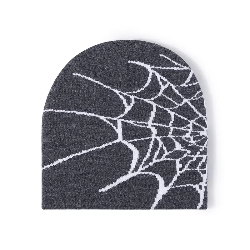 啄木鸟 蜘蛛网黑白提花针织帽户外保暖双层套头欧美冷帽 腈纶 绒线帽 男女同款情侣款