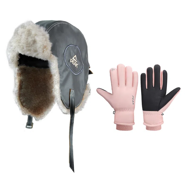 匹克 冬季加绒加厚防风保暖护耳防冻防寒骑行机车套装 聚酯纤维 雷锋帽 男女同款情侣款 灰色